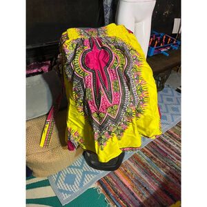 Women's Ladaa Mini Skirt One Size Yellow Pink Dashiki Print